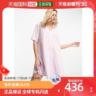 香港直邮潮奢monki女士，monki绉条纹，迷你淡紫色衬衫式连衣裙