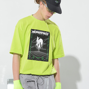 sideeffect国潮潮流街头原创主题印花荧光绿色圆领短袖荧光色t恤