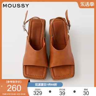 MOUSSY 夏季日系风纯色防水台坡跟厚底方头凉鞋010GSH52-0670