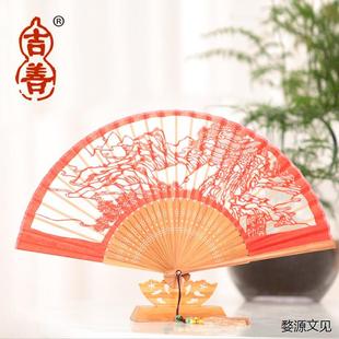扇子6寸女式扇杭州西湖十景折扇，真丝剪纸出国扇竹扇