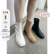 韩国东大门女鞋23秋chic方头简约中线拼接显瘦侧拉链方跟短靴