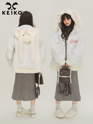 ZFIOD兔耳朵连帽短款棉服棉袄女23冬季设计感白色加厚保暖面包服