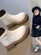 女童皮面加绒靴子2023冬季韩版软底二棉马丁靴小女孩中筒棉靴