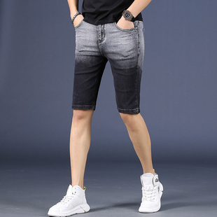 夏季薄款潮牌男士牛仔短裤宽松直筒五分韩版潮流修身百搭弹力中裤