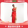 香港直邮潮奢 ASOS 女士设计单肩打褶合身剪裁红色长款连衣裙
