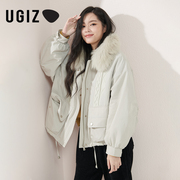 UGIZ2021冬季韩版女装休闲针织拼接狐狸毛领短外套女UTDUE921