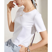 新疆棉白色T恤女纯色基础款圆领打底衫简约显瘦短袖体恤女装