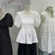 十三行女装2024夏款韩版减龄白色泡泡袖衬衣重工刺绣娃娃衫上衣女