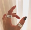 复古菱格宽版戒指女韩版时尚个性s925银网格，开口指环叠戴食指戒潮