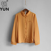 yun韫2022春季女装polo领单排扣长袖桔色，雪纺女衬衫上衣1127