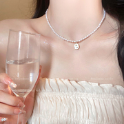 法式玫瑰花牌珍珠锁骨链女夏轻奢高级感复古项链小众设计颈链配饰