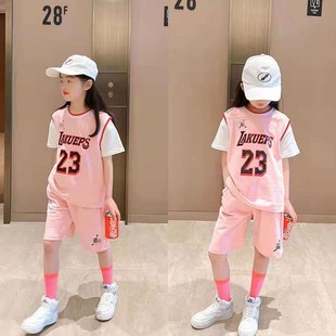 儿童篮球服套装女童夏装女孩，女生学生速干训练服23号球衣运动短袖