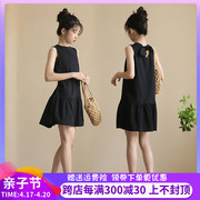 女童黑色背心裙夏装中大童洋气时髦日系无袖连衣裙短款公主裙