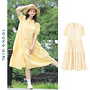 衬衫连衣裙子女夏polo领短袖黄色，法式温柔风显瘦气质森系清纯长裙