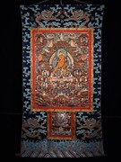 西藏坛城牛皮唐卡天然矿物手工彩绘地藏王菩萨像居家装挂件画饰品