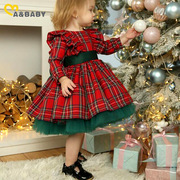 外贸出口欧美秋冬季儿童装公主裙圣诞节派对女童网纱中小童连衣裙