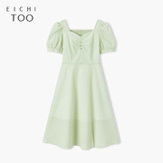爱居兔2023年夏季浅绿色休闲时尚短袖连衣裙