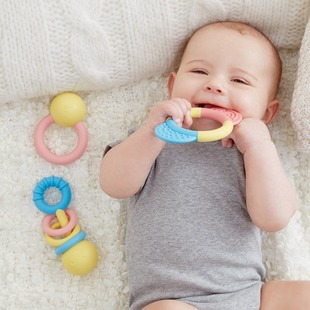 hape摇铃握环牙胶玩具，婴儿组合套0-1岁手抓宝宝，婴幼儿童大米材质