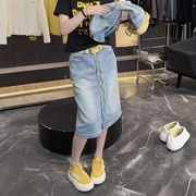 高腰显瘦复古百搭无弹牛仔半身裙夏季新款小个子中长款包臀裙子女