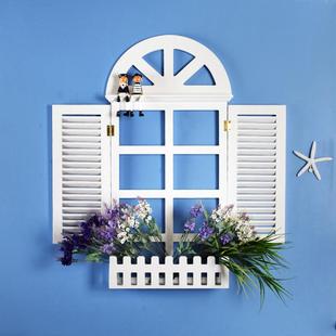 地中海蓝色大假窗墙面装饰挂饰，花架插花器，置物架饭厅儿童房装饰品