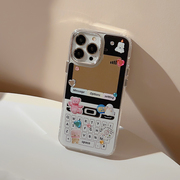 电镀镜面y2k电话机适用苹果15手机壳，复古可爱贴纸小熊iphone14promax补妆镜，12网红ins风11少女14彩钻diy13