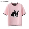 拉夏贝尔/La Chapelle兔子刺绣短袖T恤女夏季修身显瘦针织衫上衣