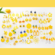 夏季柠檬黄色耳环小众设计感可爱花朵耳钉女韩国简约百搭几何耳坠