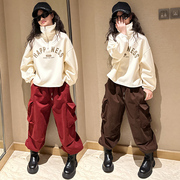 女大童春秋装休闲套装，2024洋气时髦卫衣，女孩运动工装裤两件套