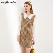 lakoradior拉珂蒂法式长袖格纹减龄气质时尚，拼接a字连衣裙女