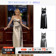 4MILE时尚蕾丝印花运动长裙吊带裙连衣裙百搭CHENSHOP设计师品牌