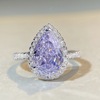 s925纯银梨形戒指薰衣草，紫高碳钻宝石钻戒，欧美时尚锆石戒指