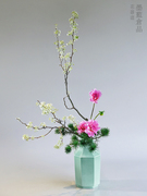 青瓷角切花瓶八角瓶小原流陶瓷，花器禅意中式日式花道插花器皿特大