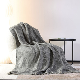 样板间现代简约暖灰色针织搭毯沙发客厅床尾巾酒店民宿软装装饰毯