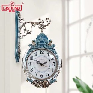 欧式双面挂钟客厅轻奢大气石英，钟表复古静音，美式家用现代创意时钟