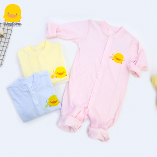 黄色小鸭婴儿长袖连体衣纯棉，轻薄2023宝宝，春夏爬服新生儿哈衣