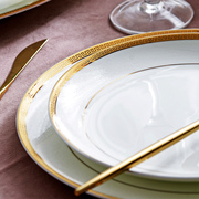 盘子碗套装自由组合家用中式金边陶瓷，菜盘碟子骨瓷中式好看的碗碟