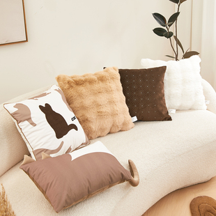 2023撸猫感毛绒抱枕，沙发客厅咖啡色靠背，垫卡通靠枕头套不含芯