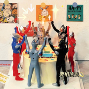 六一儿童节奥特曼生日蛋糕装饰插牌公仔摆件大号超人，男孩礼物玩具