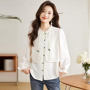 新中式上衣国风女装2024春季设计感白色衬衫长袖衬衣漂亮小衫
