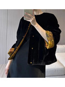 初秋女装流行上衣洋气新中式国风小个子短款黑色提花盘扣外套
