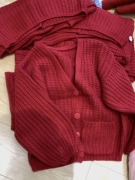 韩国中长款红色羊毛，针织开衫女韩版宽松百搭小个子毛衣外套