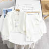 秋水!白色短款新中式盘扣小个子，西装女气质，小香风半身裙两件套