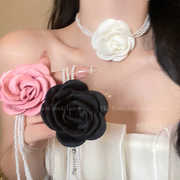 黑色玫瑰花朵珍珠多层项链女轻奢，高级感choker锁骨链项圈颈带颈链