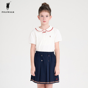 polowalk童装女童短袖t恤2024夏装小女孩洋气娃娃领可爱上衣
