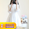 女装拼接系带小日系蕾丝连衣裙，夏季韩版仙女可爱白色圆领裙子