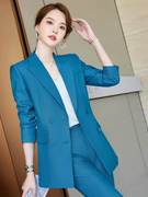 蓝色西装外套女秋冬商务，干练工作服高级感气质，职业小西服套装
