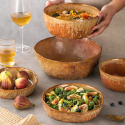 创意日式陶瓷饭碗面碗汤碗复古家用菜碗大碗沙拉盘子个性石纹餐具