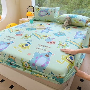 迪士尼卡通全棉纯棉床笠单件床罩床垫保护套100棉全包防尘床罩3件