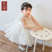 儿童婚纱2021女童白色蓬蓬裙，宝宝无袖一周岁演出服儿童公主裙