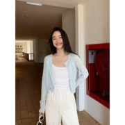 pusumede白色短款针织防晒开衫女薄款冰丝空调衫韩系长袖外搭上衣